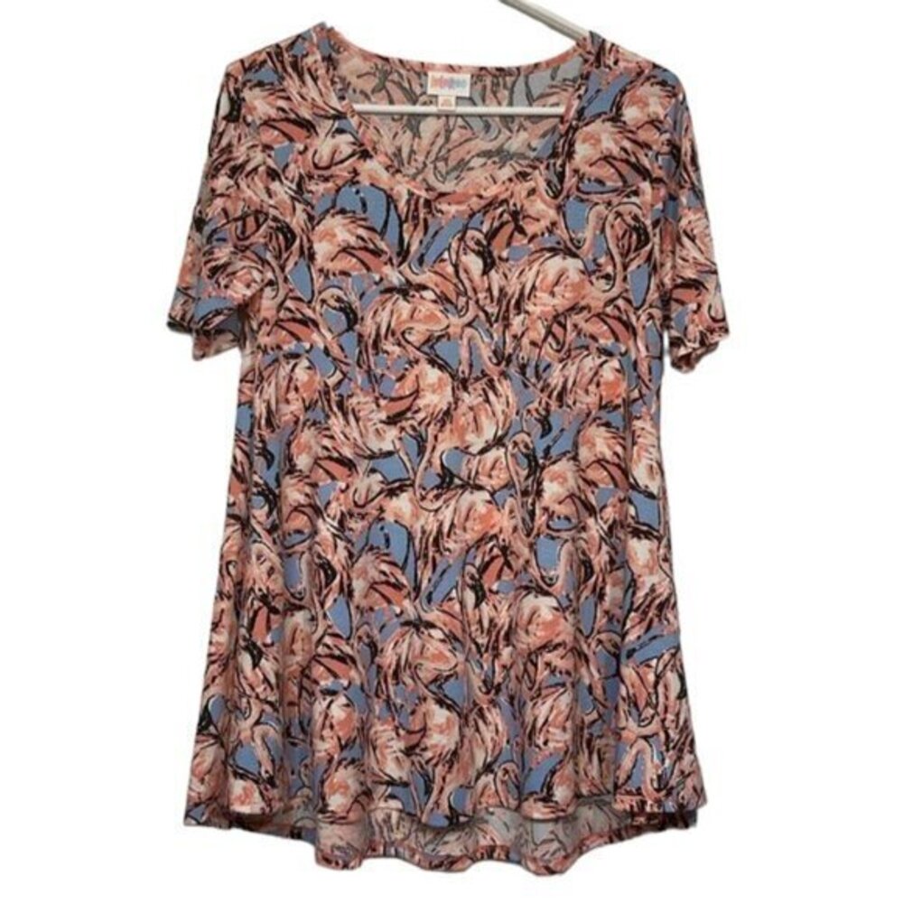 Women's Lularoe Flamingo Pink Perfect T Shirt Blouse Scoop Neck Size XS NWT 7484